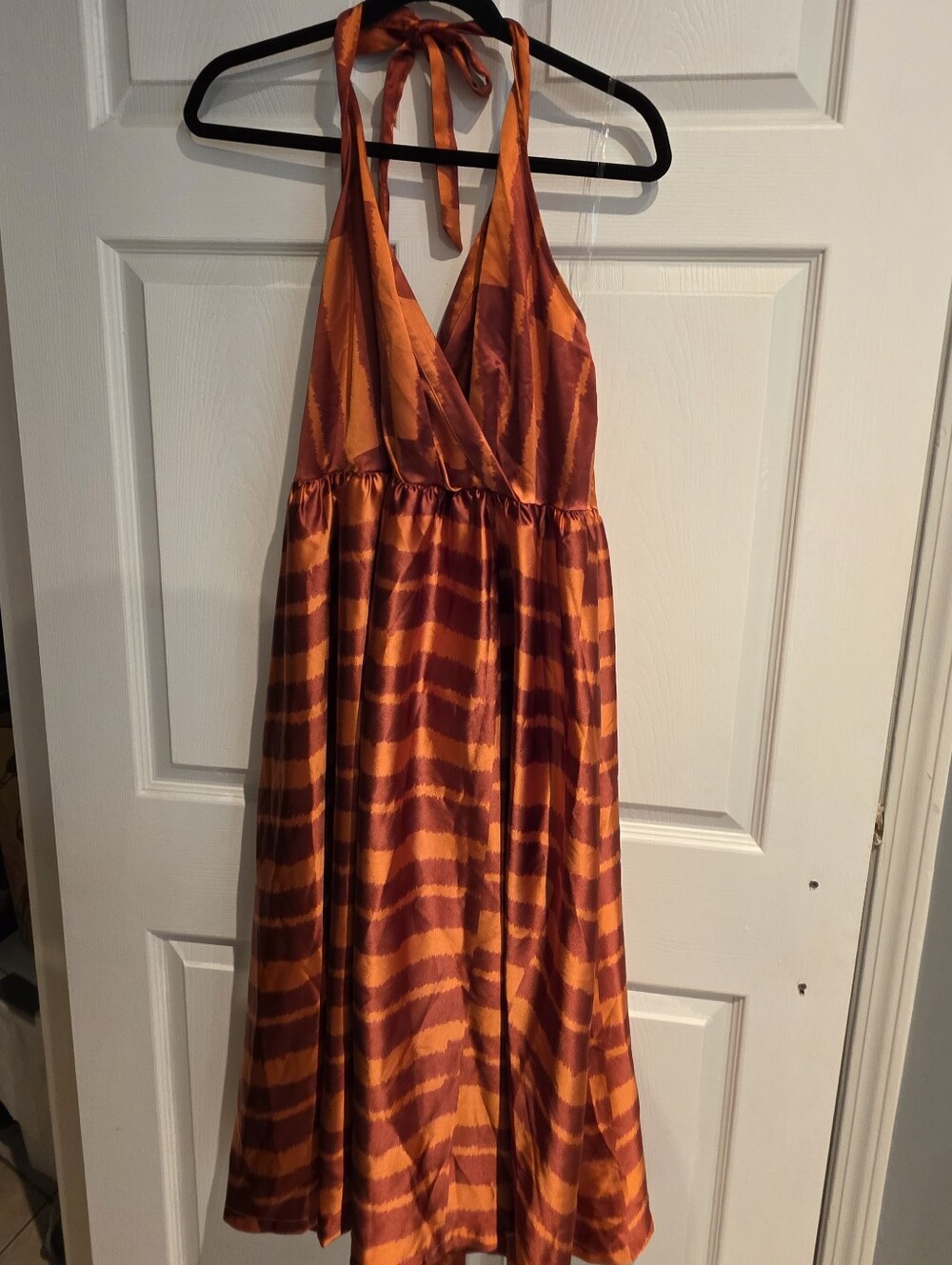 House Of AAMA Halter Tie-Back Midi Dress in Orange and Rust